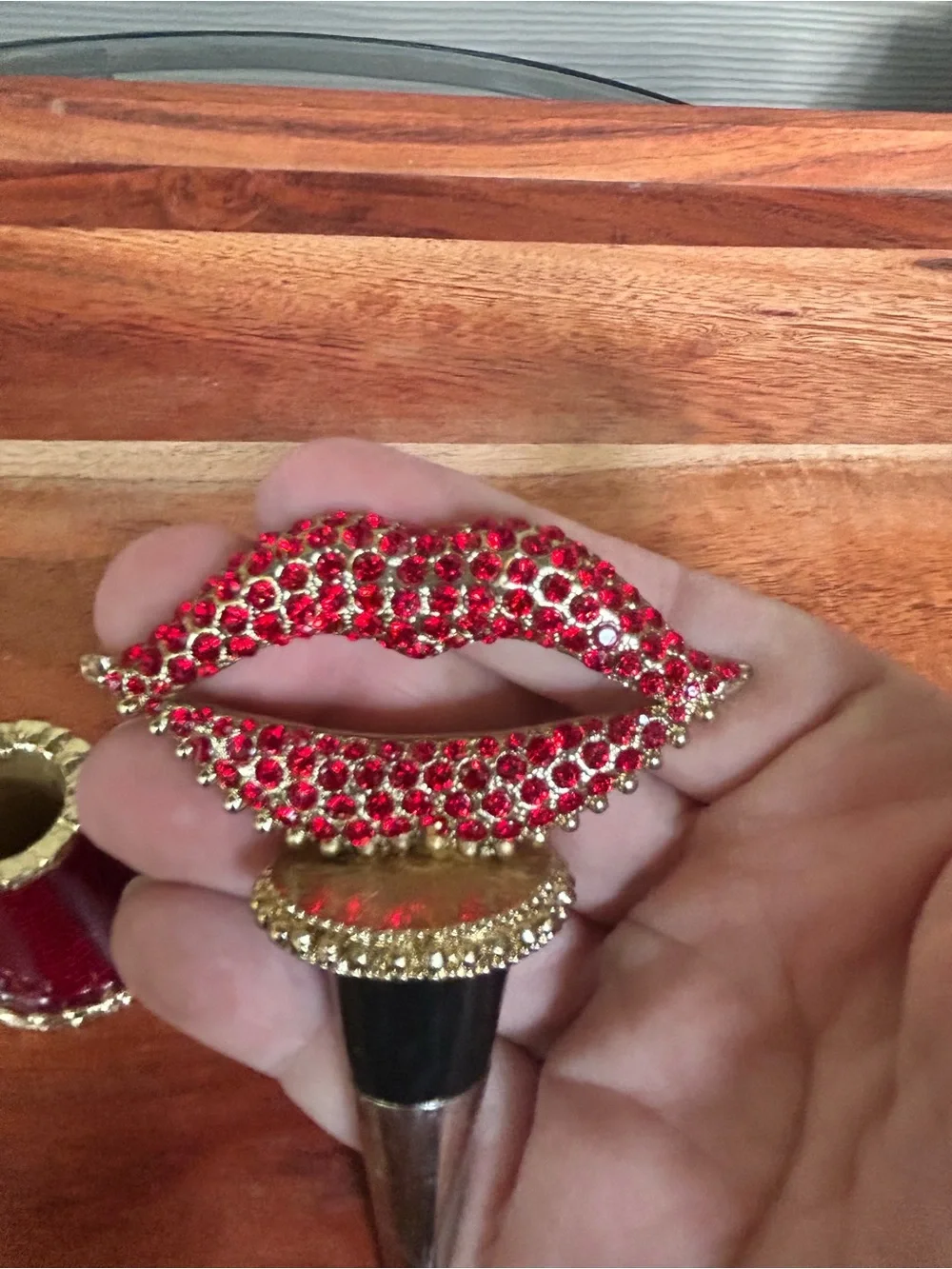 Olivia Riegel - Ruby Luscious Lips Swarovski Crystal Bottle Stopper and Stand